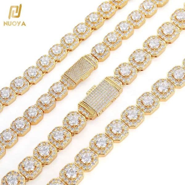 Nuoya Hight Quality 10mm12mm Clustered Tennis Chain Necklace 18K Gold Bling Cz Iced Out Diamond Tennis Chain Necklace for Women