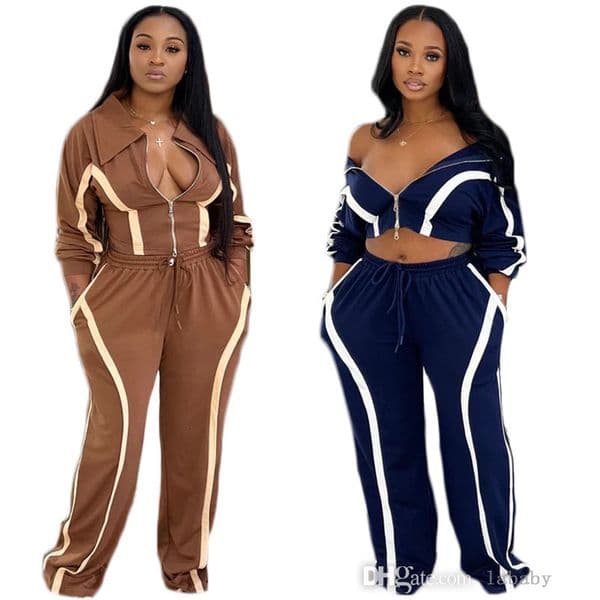 Autumn Fashion Womens Tracksuit Sports Sweatsuit Two Piece Set Long Sleeve Zipper Jacket Top And Loose Straight Pants Casual Track Suit