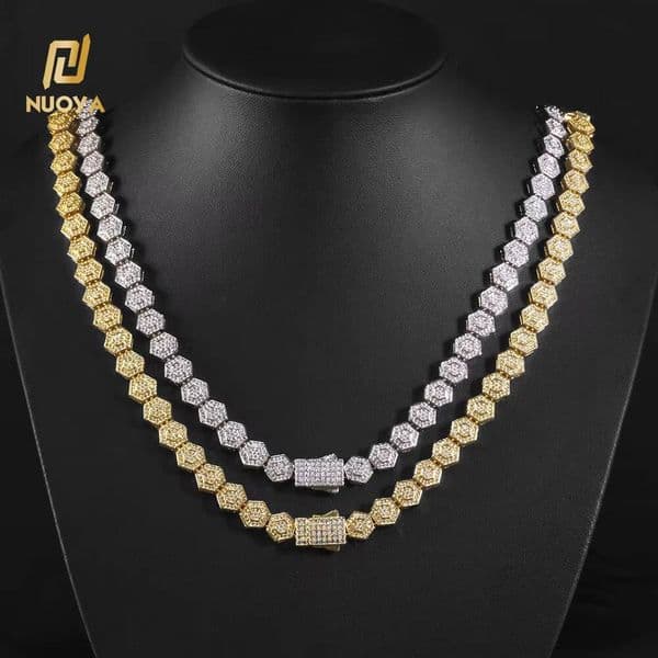 NUOYA Iced Out Diamond Chain Necklace Gold Silver Plated Micro Pave Bling Zircon Geometric Shape Charm Chain Jewelry for Women