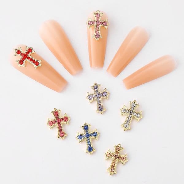 Handcrafted Exquisite and Fashionable 3D Rhinestone Inlaid Cross Nail Art Accessories, Luxury Style Alloy Cross Rhinestone Nail Decorations DIY