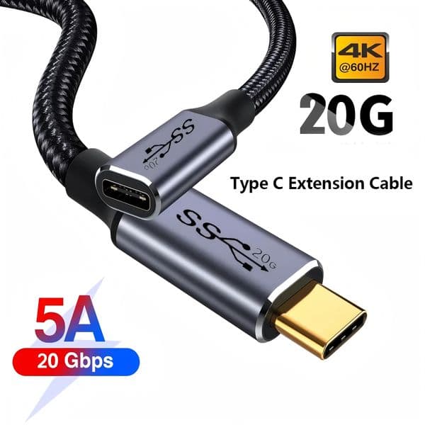 USB 3.2 Gen 2 20Gbps Data Transfer 4K/60Hz Video Output Nylon Braided Aluminum Alloy Shell USB CType C Wire PD100W Fast Charging