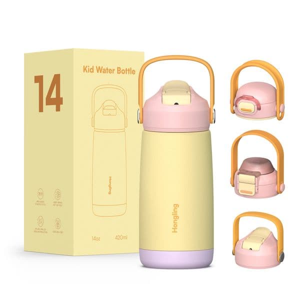New 304 Stainless Steel Children's Insulated Water Bottle Cup 14oz Shatterproof Plastic Bottom Straw Space Bottle