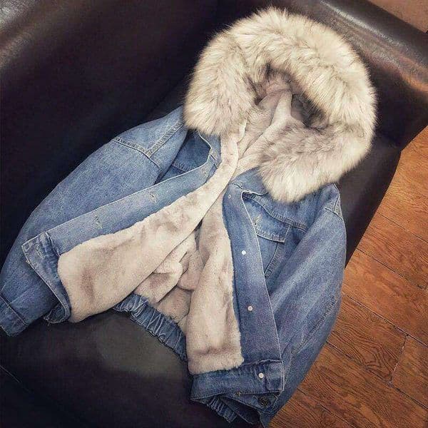 Women's Clothing winter thickened collar denim women's loose short plush cotton coat