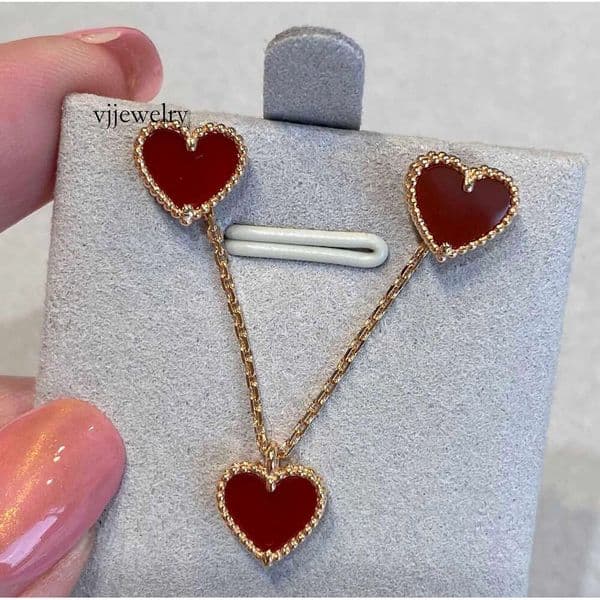 V gold Luxurious quality heart pendant necklace with red agate for women engagement earring bracelet have stamp normal box Vjjewelry