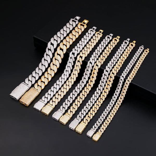 Factory Wholesale Custom 820mm Mossanite Diamond Hiphop Jewelry Men 925 Silver Arc Style Miami Cuban Link Moissanite Bracelet
