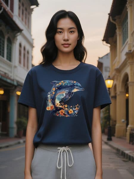 Lady Crew Neck T-Shirt with Vibrant Print Soft Pure Cotton Short Sleeve Summer Style Washable Perfect Gift