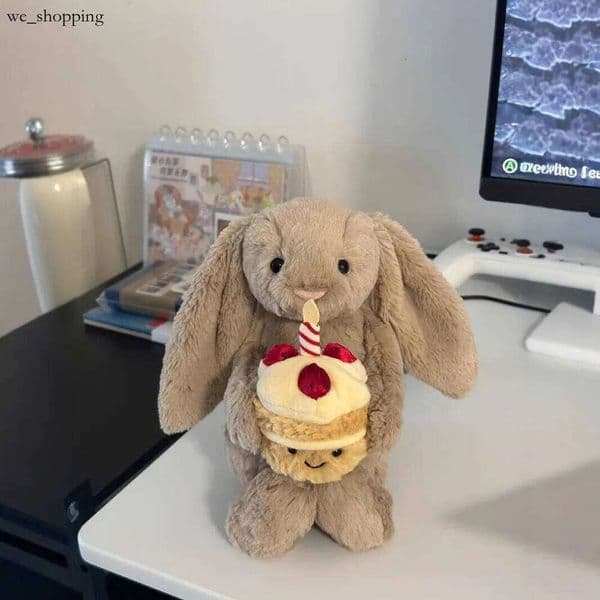 Dolls jelly cat New Hing Bonnie Toy Birthday Cake Plush Shy Rabbit Cute Soothing Doll Bashful Beige Bunny 'Birthday'