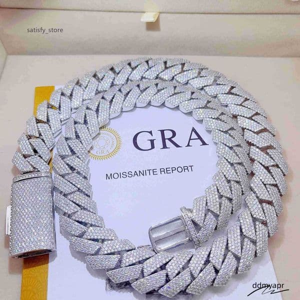 Iced Out Pass Dia Tester Sterling Sier Necklace Vvs Moissanite Cuban Link ddmydec Chain ddmydec