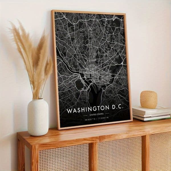 Frame free, modern art design, Washington city map dark wall poster, gift, living bedroom office toilet dining room decoration painting