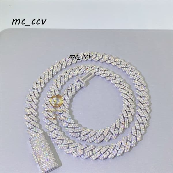 Fashion Hip Hop Jewelry Custom 925 Sterling Silver Iced Out 10mm 12mm Moissanite Cuban Link Chain Bracelet for Men Women