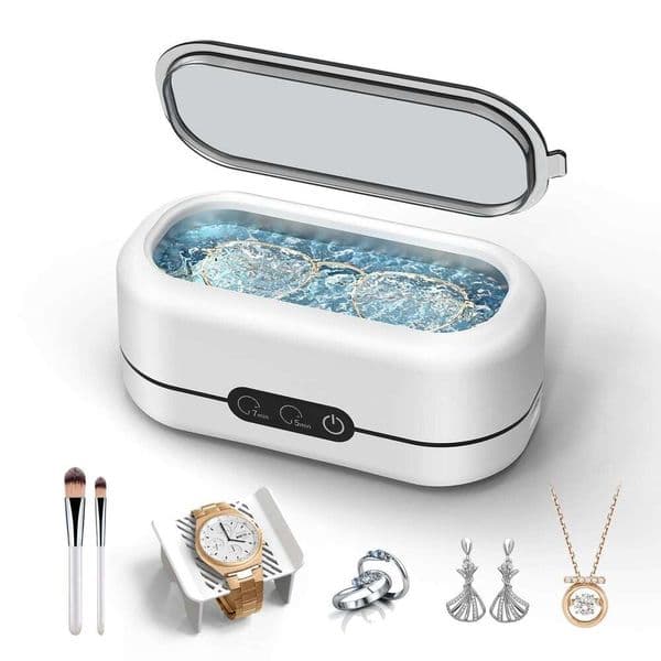 BYASKZIV Jewelry Cleaner, 48KHz Ultrasonic Cleaner hine for Jewelry, Eyeglasses, Rings, Watch Strap, Dentures- Dual Cleaning Modes, 304 Stainless Steel Tank 123