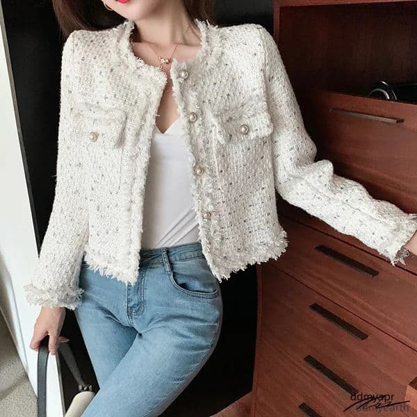 Women's Jackets Arrival Short Coat O-Neck Single-Breasted ddmyearth Tassel Slim Plaid Tweed Jacket Outwear Women Fashion 231010 ddmyearth ddmyearth