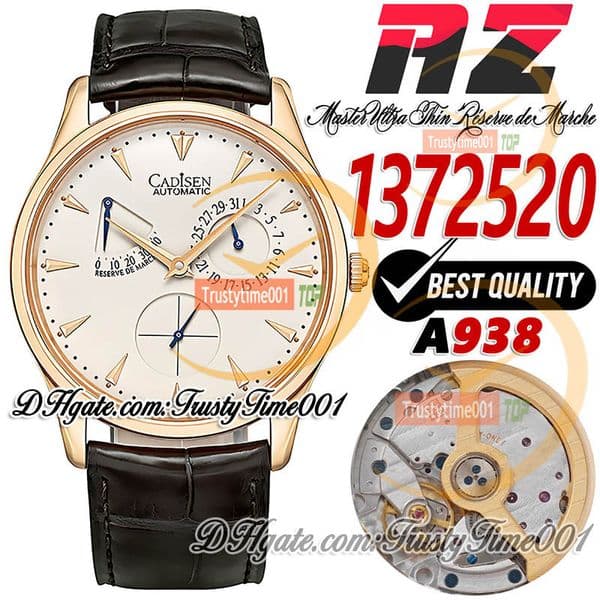 Ultra Thin 1372520 A938 Automatic 39mm Mens Watch AZF Power Reserve Cream Dial 18K Rose Gold Case Brown Leather Strap Super Edition trustytime001 Wristwatches