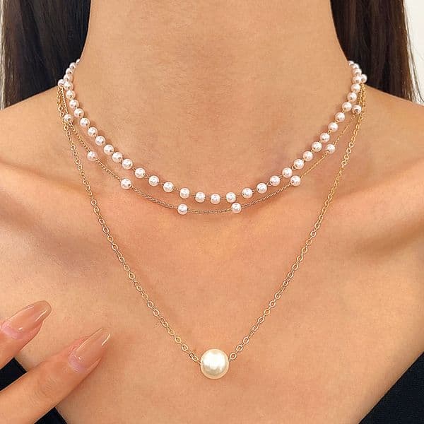 New Pearl Necklace For Women Fashionable Design Layered Heart Collarbone Autumn Winter Sweater Chain