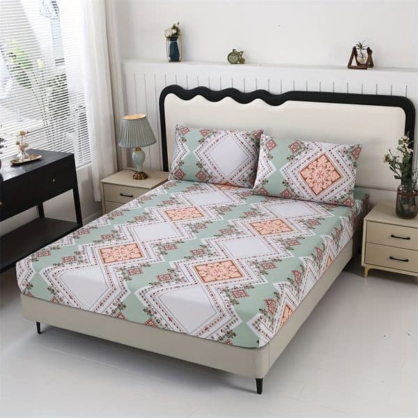 3pcs 100% Polyester Set, Mattress Protector, Brushed Print Bedroom Home Hotel Skin-friendly Soft Comfortable Set (One Bed Sheet + Two Pillowcases) Pillowcase
