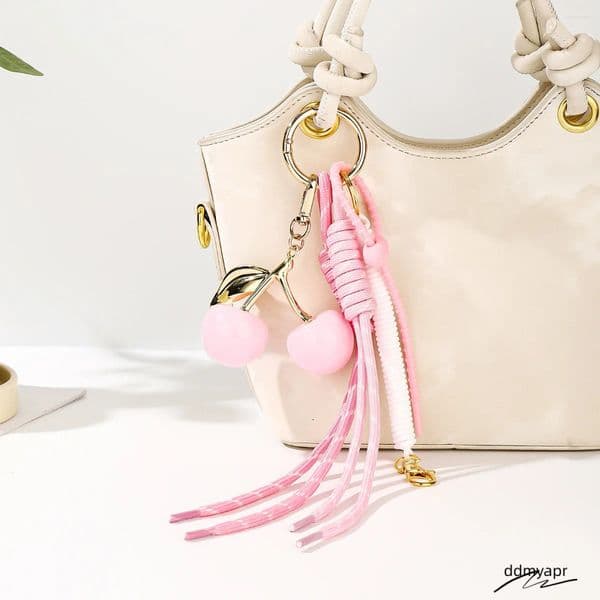 Keychains In Pink Cherry Bag ddmyearth Charm Braided Rope Woman Fashionable For Bags Pendant Accessories Gift ddmyearth