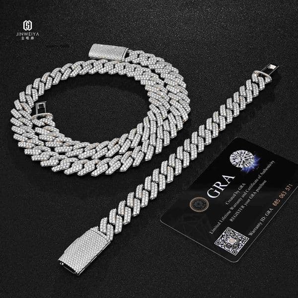 Wholesale Full Diamond Necklaces 14mm Moissanite Miami Cuban Link Chain Mens Gold Plated Cuban Link Chain Necklace