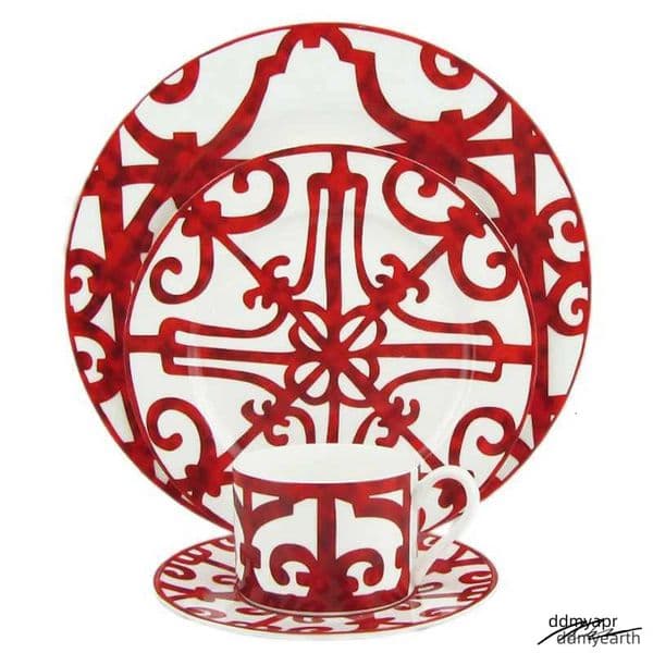 Ceramic Steak Plate Set Coffee And Saucer Bone China Dinnerware Western Food Tray Red Pattern Dishes Afternoon ddmyearth Tea Cup X250129 ddmyearth
