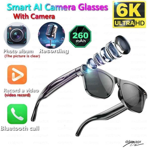 4K HD AI Chat GPT 100Mp Camera Bluetooth Call 260Mah Battery Voice Assistant Control Smart Glasses For Men Women
