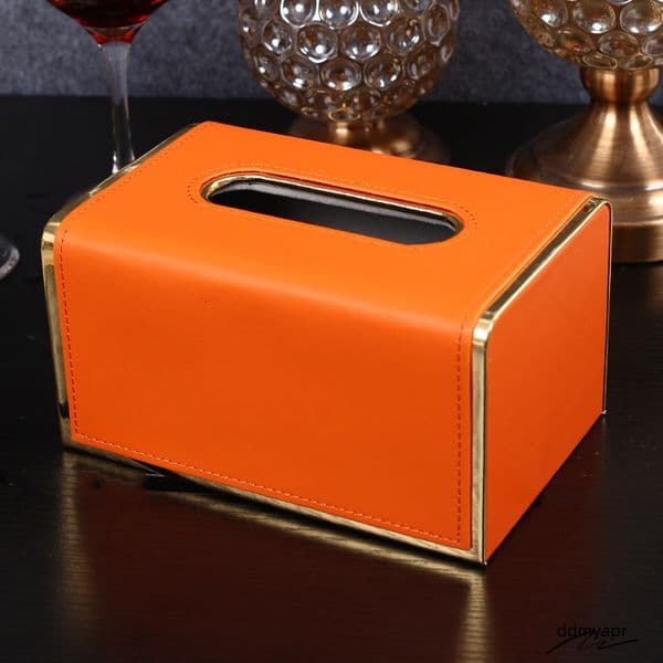 Style Orange Leather Multi-Function Desktop Tissue Storage Box R250626 Ddmyfeb Ddmyfeb