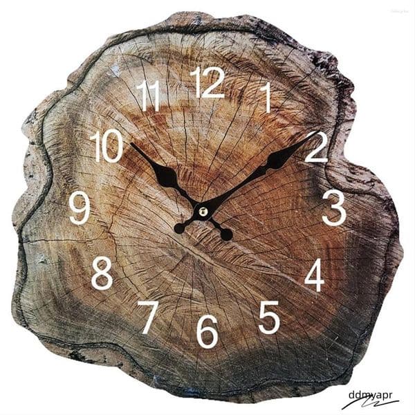 Wall Clocks 12 Inch Simulation Annual Ring Wooden Clock Old Wood Grain Silent Watch Living Room Home Office Decorations Ddmyhome