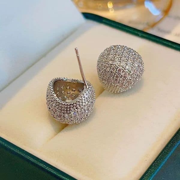 Trendy Full Diamond Ball Stud Earrings Gold Color Earrings For Women Waterproof Jewelry Gifts
