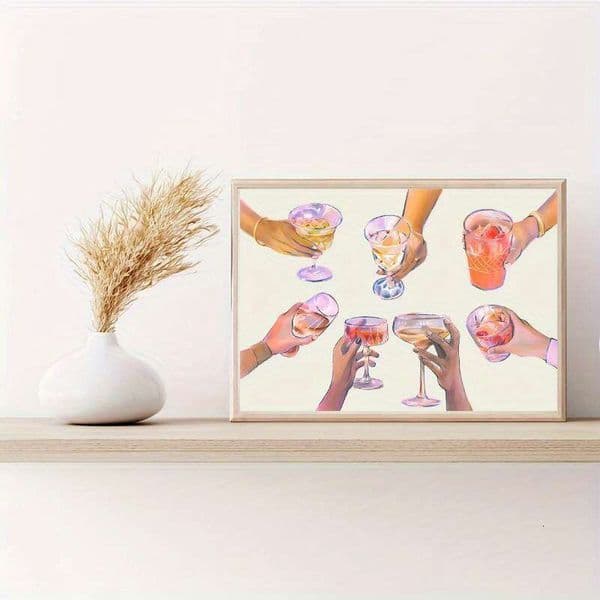 1 Piece Frameless Cheers Art Vibrant Cocktail Celebration Poster Print, High-Quality Canvas Work Suitable for Living Room, Bedroom, Office, Dormitory New