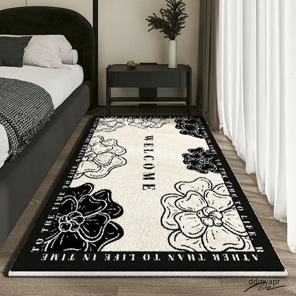 Advanced Sense French Style Bed Rug Oval Dirt Resistant Non-Slip Carpet Decorative Rug for Living Room Study