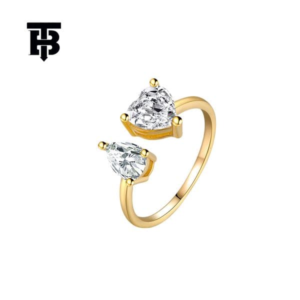 TB BHULAMTE Designer Luxury S925 Pure Silver Women's Water Drop Double Heart Combination Adjustable Zircon Open Ring Exaggerated Accessories Fashion Jewelry