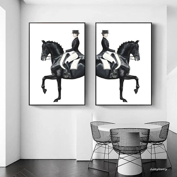 Wall Art Decor: Large Equestrian Canvas Print - Contemporary Horse Riding Poster For Living Room, Home Decor