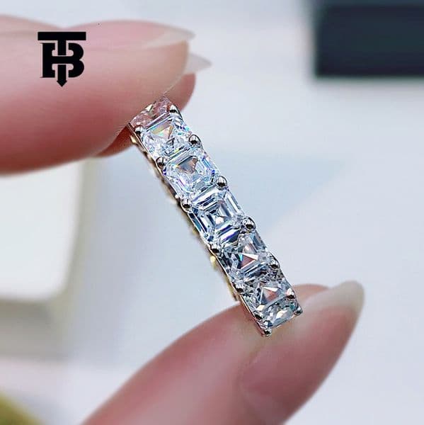 TB BHULAMTE New Product S925 Silver Emerald Pagoda Cutting Full Circle Diamond Ring Designer Luxury Fashion Women's 4mm High Carbon Diamond Simulation Jewelry