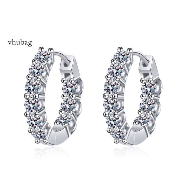 Trendy Vvs Earring Dia Sterling Sier Gold Plated Jewelry Women Single Row Moissanite Hie Hoop Earrings
