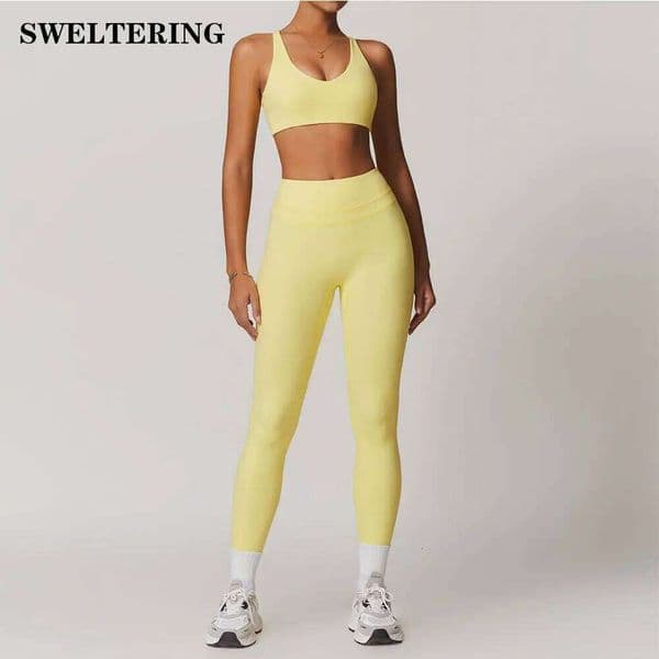 SWELTERING 2 Pieces Women Clothes Sportswear Yoga Suits Fiess Set Tracksuits Sports Bra Gym Leggings