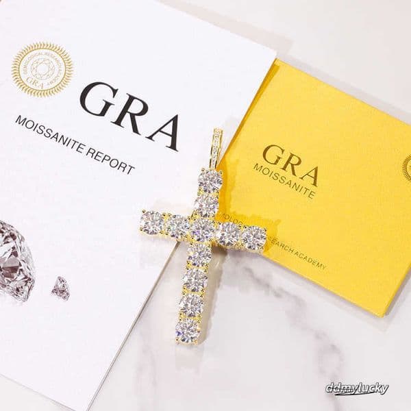 Custom 8Mm Wide Yellow Gold Plated Sterling Sier Iced Out VVS Moissanite Cross Pendant For Necklace Jewelry ddmyLucky