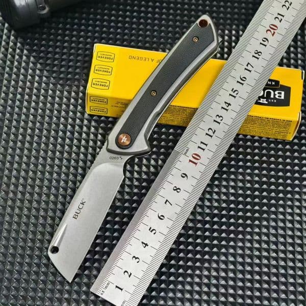 BK-263 XL Manual Flipper Knife 2.83" D2 Cleaver-Style Blade, Gray Anodized Aluminum Handles
