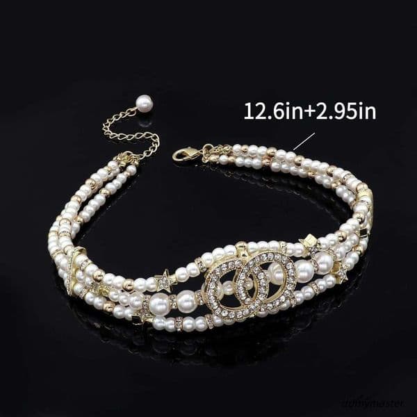 Xiaoxiang Inlaid Double C Family Collarbone Chain Pearl Choker Necklace ddmymaster ddmymaster