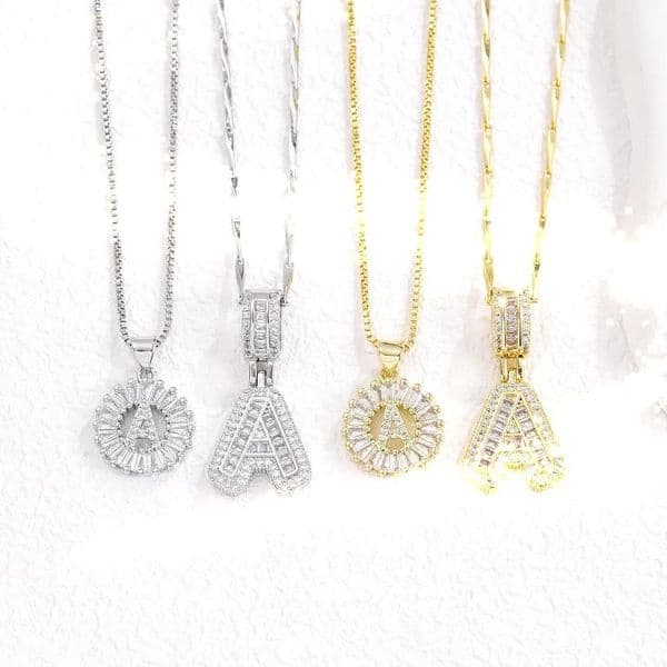 designer necklace Jewelry Rock Candy Inspired Full Zircon 26 English Letter Necklace: Copper Zircon Inlaid Gold Plated Flower Letter Set
