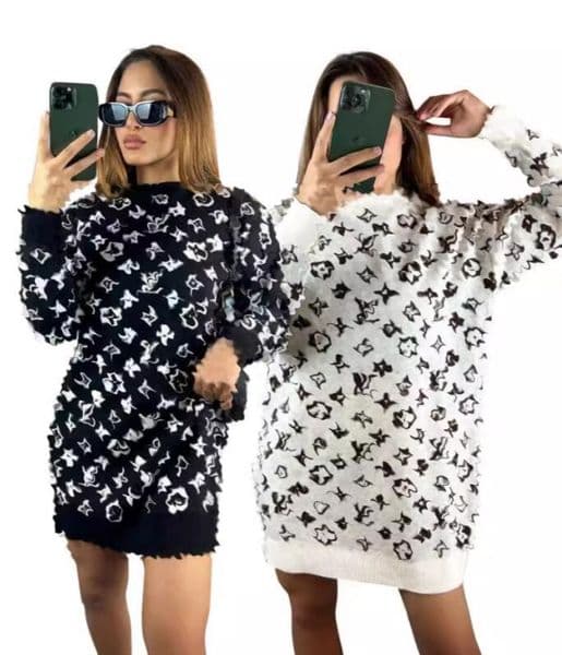 Luxury 2025 Woolen Sweaters Women Casual Loose Knitted Sweater Short Mini Dresses Free Ship Y71527