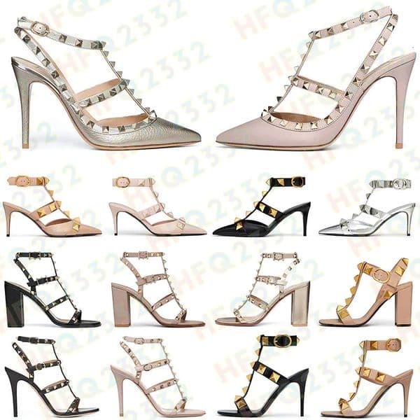 Designer Women's Patent Leather High Heel Pumps with Studs - Metallic Gold & Black Rose Pointed Toe Sneakers