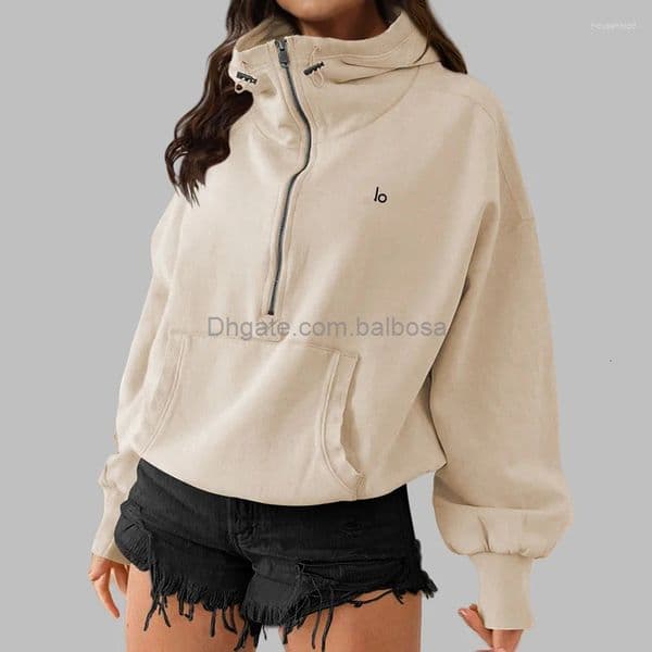 Womens Hoodies Yoga Suit Outdoor Sports Zipper Drawstring Hooded Long Sleeve Pullover Casual Loose Hoodie Sweatershirts