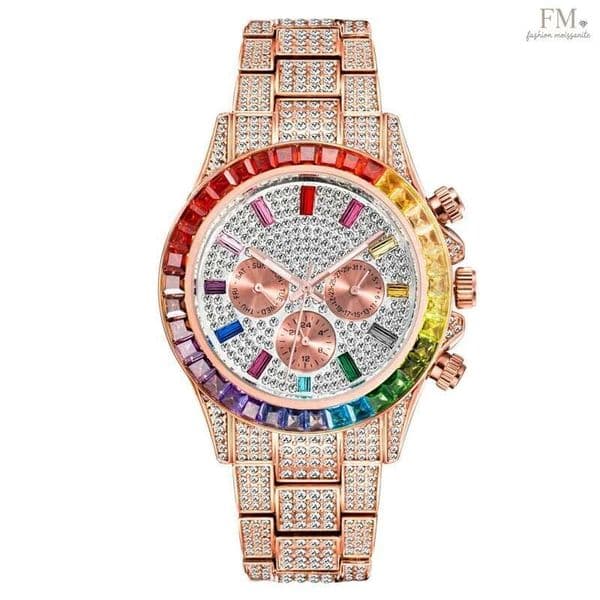 Custom High-Quality Women's Designer Watch - Colorful Moissanite Quartz Timepiece, Stainless Steel, Rectangle Dial, Crystal Window Band, Swiss Craftsmanship
