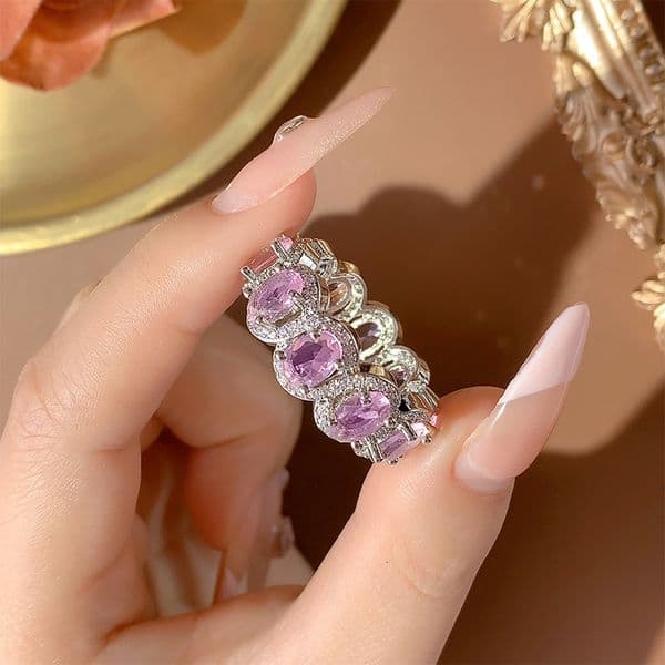Luxury Brand Designer Jewelry 2025 European And American Luxury Charm Oval Simulated Pink Diamond Ring Super Sparkling Zirconia Inlaid Jewelry One Piece Dropshi