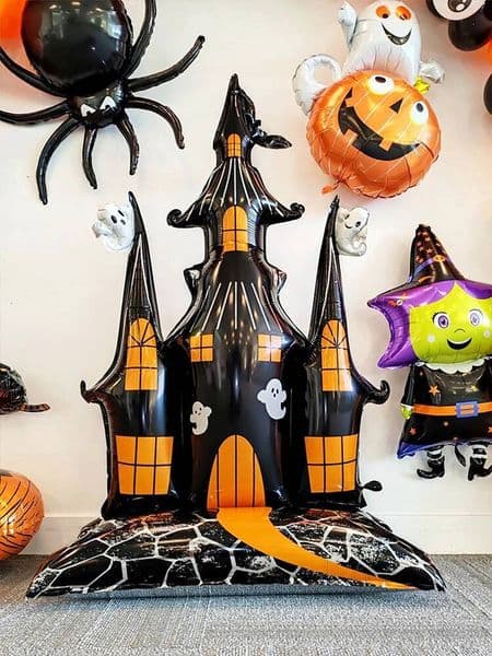 1pc Halloween extra large haunted house castle standing pumpkin ghost, witch and black spider balloon, trick or treat
