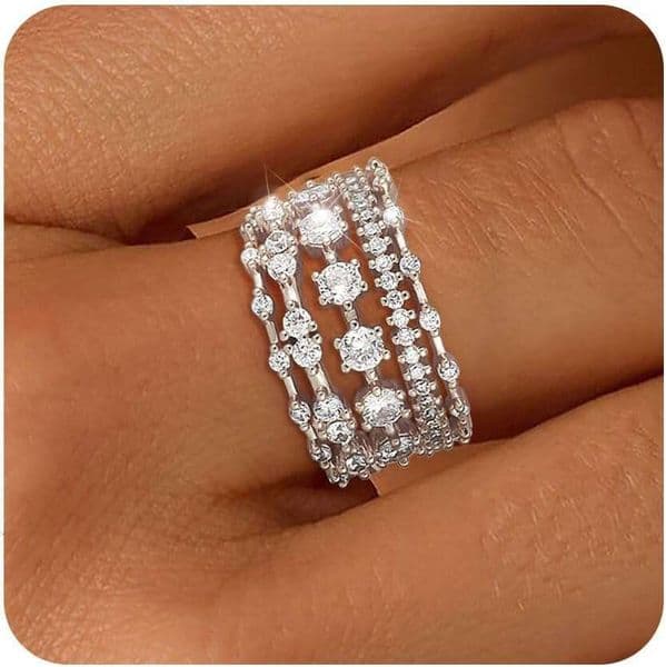 Stackable Sier Non Tarnish 14K Plated Thumb Cubic Zirconia for Women Dainty Pinky Promise Wedding Ring Set Women's Engagement Eternity Band Rings Gold Jewelry