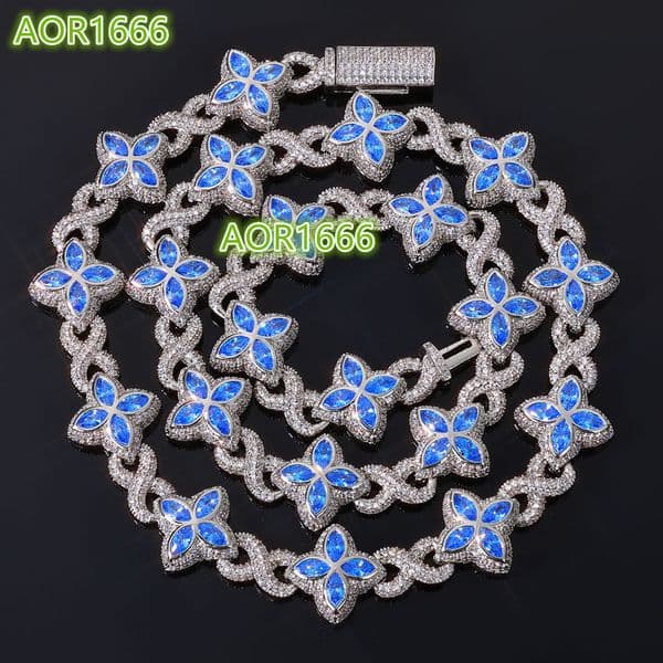 Hip Hop 19mm Four-Leaf Clover Bracelet 925 Silver 18K Gold Plated Ice Green Blue Black Four-Leaf Clover Bracelet for Women