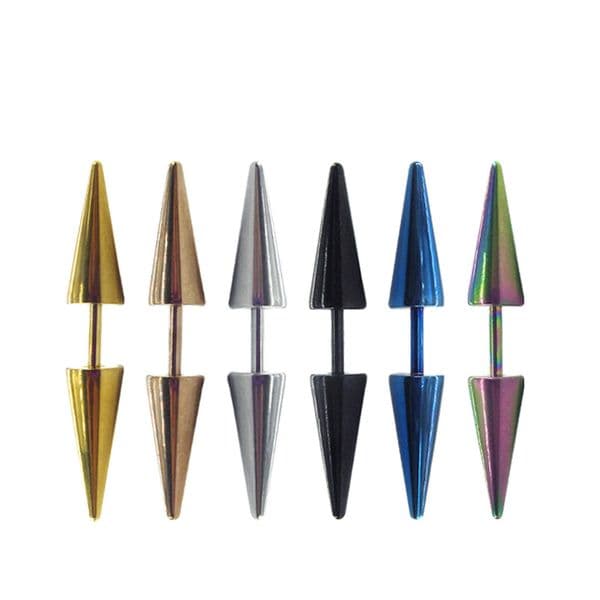 Stainless Steel Double Pointed Ear Studs, Tapered Barbell Earrings, Demon Style Cartilage Ear Studs, Body Piercing Jewelry