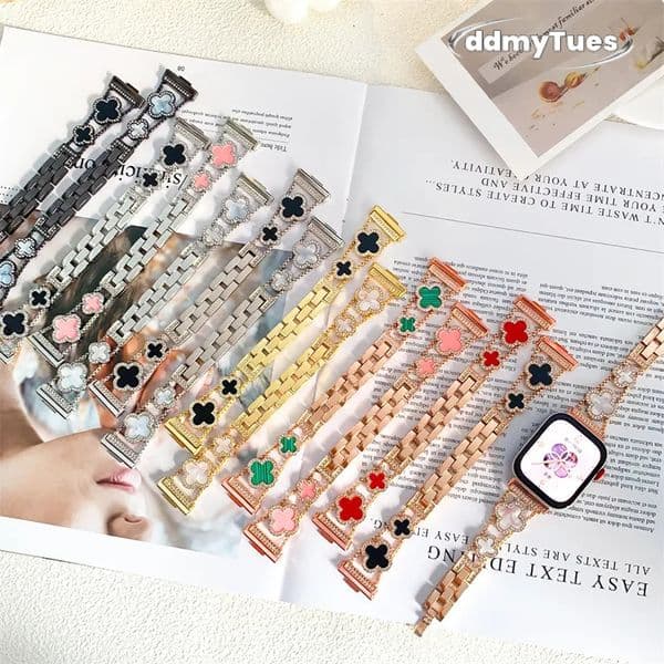 Shiny Four Leaf Clover metal applewatch straps for Apple Watch 49mm 46mm 45mm 44mm 42mm 41mm 40mm 38mm bands iwatch Series 10 9 8 7 6 5 4 3 Ultra 2 lucky TUES