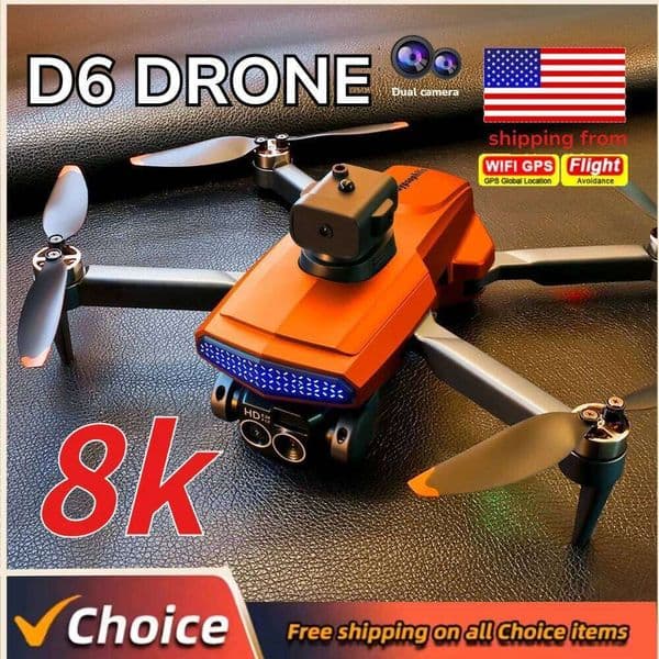 D6 8K HD Professional Drone With Dual Camera Optical Flow Obstacle Avoidance Foldable RC Quadcopter Toy For Beginners