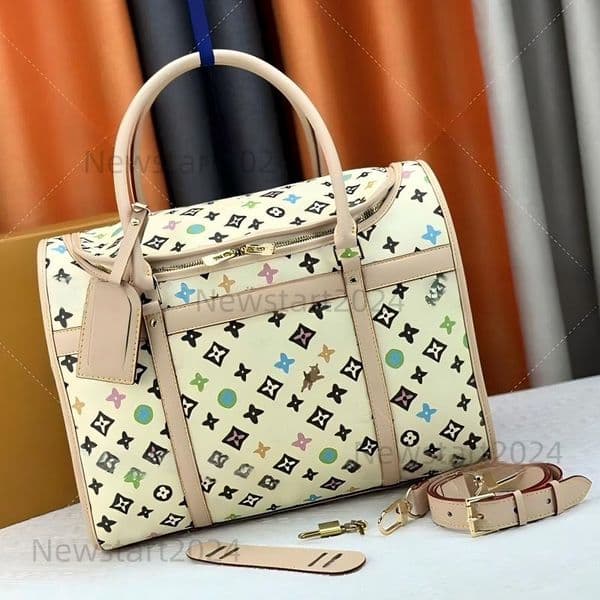 with window leather carrier designer classic logo luxury breathable weekend hiking pet dog cat brown go out bag T12
