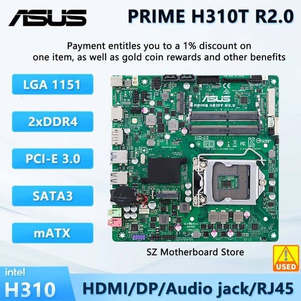 ASUS PRIME H310T R20 Mini ITX Motherboard Intel H310 LGA 1151 Support CPU Intel I7I5I3 8700 8100 9400 9100 DDR4 USB 31 Gen1